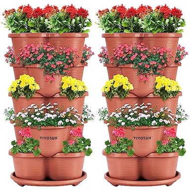 VIVOSUN 2-Pack 5 Tier Vertical Gardening Stackable Planter for Strawberries, Flowers, Herbs, Vegetables, Brown