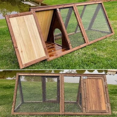 Kecreque Outdoor Chicken Coop Wooden A-Frame Small Animal Coop Rabbit House Quail Cages with Outdoor Runs & Ventilated Wire Fence Suitable for Garden Backyard Farms 47 x 18 x 19.5 in (Brown)