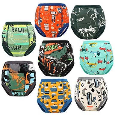 MooMoo Baby 8 Packs Toddler Training Underwear for Boy and Girls Strong Absorbent Cotton Training Pants 5T Green