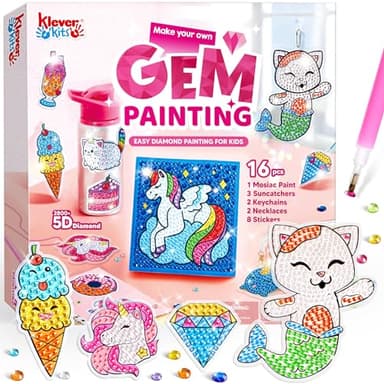 Klever Kits 16 Projects Gem Painting, Kids Diamond Art Kit for Kids with 5D Diamond, Arts and Crafts for Girls Ages 6-12, Gem Craft Activities Kits, Premium Art Gift Ideas for Girls Ages 6, 7, 8+