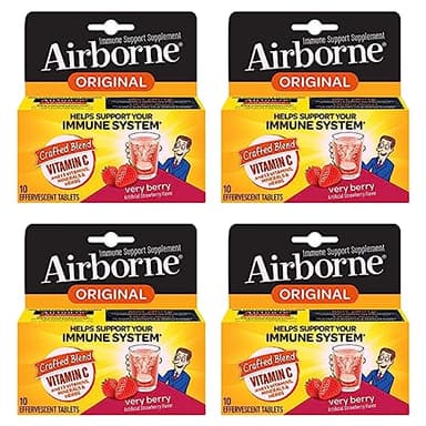 Airborne Very Berry Effervescent Tablets, 10 count - 1000mg of Vitamin C - Immune Support Supplement (Pack of 4)