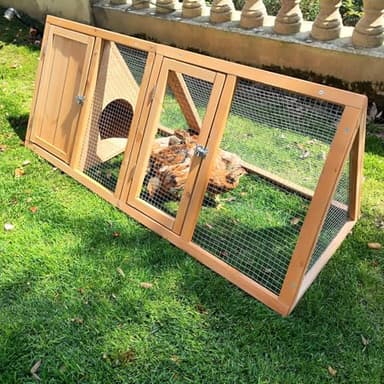 Kecreque Rabbit Hutch Outdoor Chicken Coop Run A-Frame Bunny Cage Wooden Quail Cage w/ 2 Door & Ventilated Wire Fence Small Animal Cage for Garden Backyard Farms 47 x 18 x 19.5 in