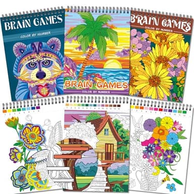 Kalysky Color by Numbers Adult Coloring Books,3 Fun Coloring Books for Adult Relaxation,60 Pages of Flowers Nature Landscapes Animals,Brain Game for Adults