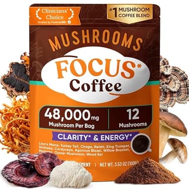Venture Pal 48000mg Mushroom Coffee with 12 Adaptogenic Mushrooms, Lion's Mane, Cordyceps, Turkey tail, Reishi, Ashwagandha & Probiotics, Instant Coffee for Focus, Digestion & Immunity