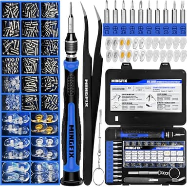 Eyeglass Sunglass Repair Kit,MINGFIX Magnetic Eye Glasses Repairing Tool Kit with Assorted Screws,Nose Pads,Small Screwdriver Bit Set & Tweezer with Mini Travel Case for Glasses,Sunglasses and Others