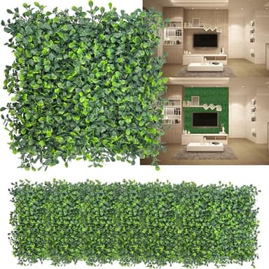 DOPGIB Artificial Grass Wall Panels: 10"x 10"(12P) UV-Anti Boxwood Faux Green Leaf Backdrop Panels for Interior Wall, Greenery Wall,Garden and Indoor Outdoor Plant Decor