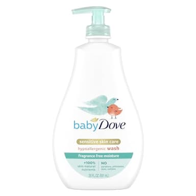 Baby Dove Sensitive Skin Care Baby Wash Fragrance Free Moisture For Baby Bath Time Fragrance Free and Hypoallergenic, Washes Away Bacteria 20 oz