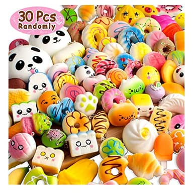 Party Favors 30Pcs Kawaii Squishies Christmas Stocking Stuffers Random Slow Rising Squeeze Fidget Toy Phone Straps Stress Ball Toys for Kids Adults Birthday Pinata Easter Basket Fillers Pretend Play