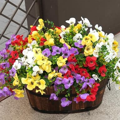 Vemander Artificial Flowers for Outdoor, UV Resistant Fake Silk Pansies Flowers, Realistic Faux Plants for Outside Indoor Porch Patio Window Box Planter Home Decor (16, Yellow Purple White Red)