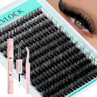 Lash Clusters Kit 80D Thick Lash Clusters Kit 10-18mm Volume Eyelash Clusters D Curl Cluster Eyelash Extensions Kit 3D Wispy Lashes Clusters DIY Lash Extension Kit for Beginner(10-18MM-80D Thick Kit)