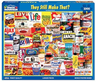 White Mountain 1000 Piece Jigsaw Puzzle Nostalgic Food Label Collage Puzzles with Large Pieces for Adults and Family 24"x30" - They Still Make That?