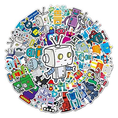 50 Pcs Cartoon Robot Stickers - Fun Robot Characters Designs, Premium PVC, Removable & Reusable, for Kids, Robots Lovers & Decoration (Robots)