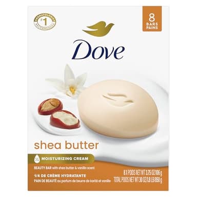 Dove Beauty Bar Soap Shea Butter, 8 Bars for Nourished, Radiant Skin, Enriches Skin 3.75 oz