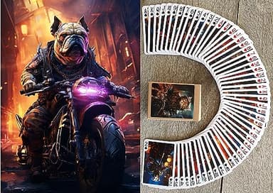 FLONZGIFT Cyberpunk Cats and Dogs Biker Gang Playing Cards (Poker Deck 54 Cards All Different) Steampunk Tough Biker Cyberpunk Gang Card Playing Cats and Dogs Vintage Illustration