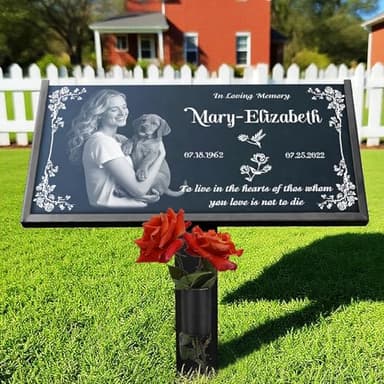 KEMAYUN Headstones for Graves - Natural Granite Memorial Stone Custom Tombstones for Grave Stones Temporary Grave Marker for Cemetery for Humans with Photo Outdoor