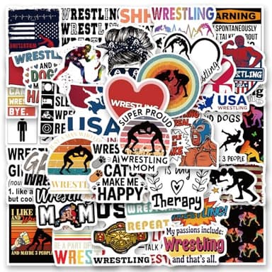 53pcs Wrestling Stickers for Water Bottle, Cool Sport Waterproof Vinyl Stickers for Adult Kids Teen Girl Laptop Skateboard Bike Guitar Laggage Bicycle Travel Case Helmet
