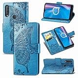 Ranyi for Jitterbug Smart3 Case, Cute Butterfly Pattern Magnetic Flip Wallet with Credit Card Holder Kickstand Folio Leather Wallet Protection Case for Lively Jitterbug Smart 3 -Blue