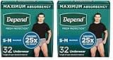 Depend Fresh Protection Adult Incontinence Underwear for Men (Formerly Depend Fit-Flex), Disposable, Maximum, Small/Medium, Grey, 32 Count, Packaging May Vary (Pack of 2)