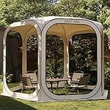 EAST OAK Screen House Tent Pop-Up, Portable Screen Room Canopy Instant Screen Tent 10 x 10 FT with Carry Bag for Patio, Backyard, Deck & Outdoor Activities, Beige