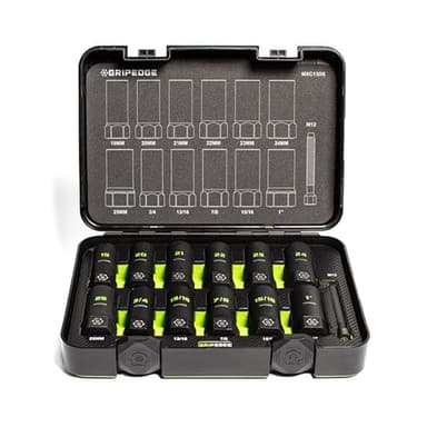 GripEdge | 13-PC 1/2" Drive Deep Metric & SAE Master Socket Extractor Set| Includes sizes - 19-25mm & 3/4-1" | Includes Premium Plastic Case With Foam Insert |