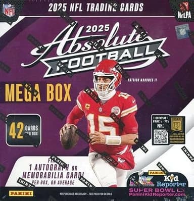 2025 Panini ABSOLUTE Football HUGE Factory Sealed MEGA Box with AUTOGRAPH or MEMORABILIA, (12) ROOKIES, (5) INSERTS & (6) Base or Rookie BLACK PARALLELS! Look for New KABOOMS & ROOKIES!