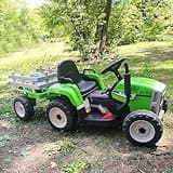 SEHOMY Kids Ride on Tractor with Trailer and 25W Dual Motors, 12V Battery Powered Electric Kids Car Vehicle Toys with Remote, 3-Gear-Shift, Music, LED Lights,USB, Power Wheels for Boys Green