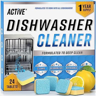Dishwasher Cleaner And Deodorizer Tablets - 24 Pack Deep Cleaning Descaler Pods for Dish Washer Machine, Heavy Duty, Septic Safe, Natural Limescale Remover, Calcium, Odor, Smell - 12 Month Supply