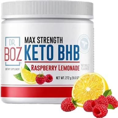 Dr. Boz - Keto BHB Powder - Raspberry Lemonade, 20 Servings - Ketones Drink - Increase Energy & Reduce Cravings - Max Strength Dietary Supplement - Quality Tested - Made in The USA - 9.6oz (272g)