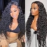 SNJON 13x6 HD Transparent Lace Front Wigs, 180% Density Water Wave, Unprocessed Brazilian Virgin Human Hair, Soft and Natural, Medium Cap Size