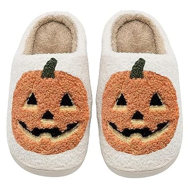 ULEL Halloween Pumpkin Slippers for Womens Mens Plush Warm Spooky Lantern Pumpkin Slippers House Shoes Pumpkin Yellow-43-44