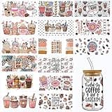 YOKUSHI UV DTF Cup Wraps for 16 OZ, 15 Sheets Coffee Theme Decals Transfer Stickers for Glass Cups Tumblers (Coffee-1)