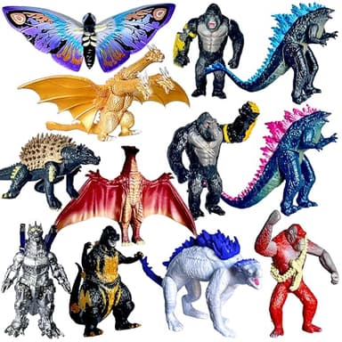 TwCare Set of 12 Godzilla x Kong: The New Empire, Dinosaur Dragon Toys Action Figures, Evolved Basic Exquisite Battle Roar B.E.A.S.T. Glove Shimo Frost Bite Mecha King Ghidorah Cake Toppers Pack