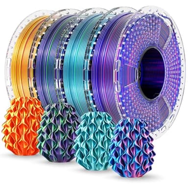 SUNLU Silk PLA+ Filament 1.75mm Multicolor 250gx4, Silky Glossy PLA Plus 3D Printer Filament Bundle, Red Gold+Blue Green+Red Blue+Green Purple
