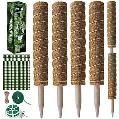 Fabulas Moss Pole 47.5 Inch - Monstera Plant Support, 4 Packs 16 Inch Plant Stakes for Indoor Plants Coco Coir Moss Pole Sticks for Climbing Potted Live Plants, Pothos, Philodendron, with Garden Ties