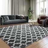 Puremy Plush Area Rug 4x6 Feet High Pile Rugs for Living Room, Ultra Soft Indoor Carpet for Bedroom, Playroom, Playroom, Home Decor, Geometric, Dark Grey/White