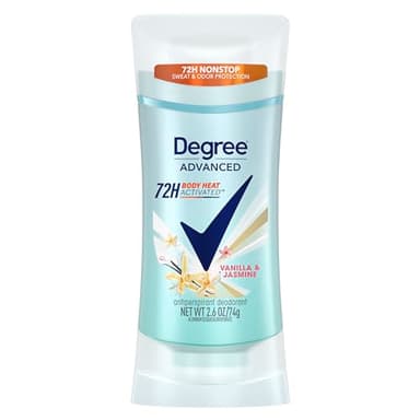 Degree Advanced Protection Antiperspirant Deodorant Vanilla & Jasmine for 72-Hour Sweat & Odor Control for Women, with Body Heat Activated Technology, 2.6 oz