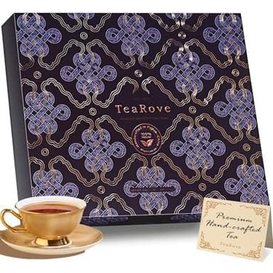 TeaRove Fancy Tea Gift Set with Gold-Foil Presentation Box, 24 Assorted Variety Pyramid Infuser Bags, 6 Flavors Handcrafted Black, Oolong, Jasmine Green, Herbal Chinese Tea Sampler Gift Set Box for Tea Lovers