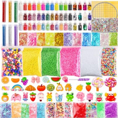 Slime Making Kit Supplies, 163 Pack Slime Mix Ins Accessories Slime Add Ins Foam Glitter Slimes Charm Bulk Fishbowl Beads Containers for Slimes Making Coloring and Party Decorations
