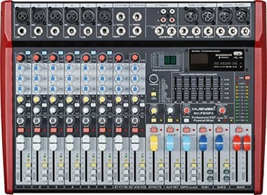 MUSYSIC 10 Channel 4800W Pro-Series Digital Audio Mixer Audio Sound Board with DJ Mixer Board Capabilities, 24-bit FX, 7 Band GEQ, Built-in Amplifier, 48V and Sound Mixer USB/SD/FM/WMA Outputs