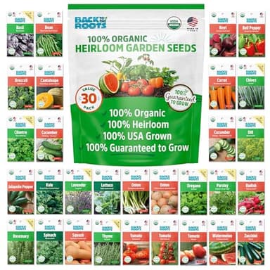 Back to The Roots Heirloom Organic, Non-GMO & USA Grown Seeds, 30ct Herb, Fruit, and Veggies, Assortment May Vary, Guaranteed to Grow