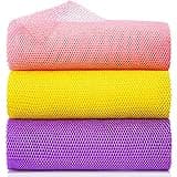 GIGULES, 3 Pieces African Net Bath Sponge African Exfoliating African Scrubbing Long Net Rag African Wash Net Shower Body Scrubber, Yellow Pink Purple