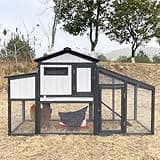 Chicken Coop and Run, Two Story Rabbit Hutch Indoor Outdoor, Wooden Hen House with Nesting Box Rabbit Cage, Ramp, Deep No Leak Pull Out Tray, for Chick, Bunny(Black)