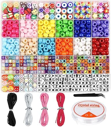 Dowsabel Bracelet Making Kit, Beads for Bracelets Making Pony, Kandi, Polymer Clay, Smile Face & Letter Beads for Jewelry Making, DIY Arts and Crafts Gifts Toys for Girls Age 6-12