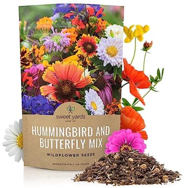 Bulk Wildflower Seeds Butterfly and Humming Bird Mix - 1/4 Pound Bag - Over 30,000 Open Pollinated Annual and Perennial Seeds