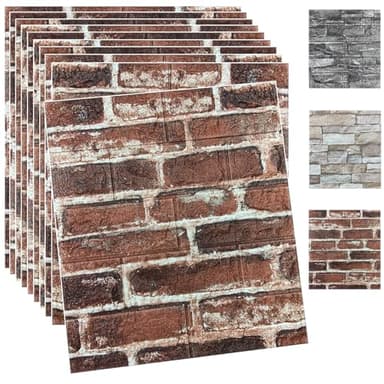 20PCS 3D Wall Panels Peel and Stick Foam 3D Brick Wallpaper Peel and Stick Red Faux Stone Wall Panel Self-Adhesive Wallpaper (20PCS, Red)