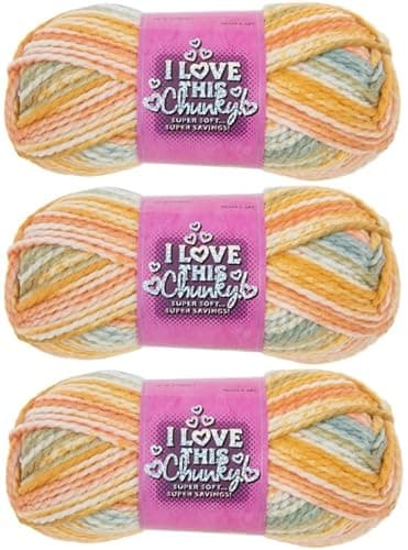 I Love This Chunky & Bulky Yarn for Crocheting & Knitting Soft Skein 109 Yards of 100% Acrylic Yarn for Blankets, Hats, & More Set of 3