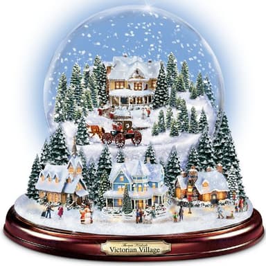 The Bradford Exchange Thomas Kinkade Illuminated Musical Victorian Christmas Village Snowglobe with Swirling Snow and Sculpted Scenes