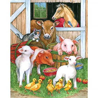 Bits and Pieces – 50 Piece Jigsaw Puzzle for Adults – Barnyard Buddies - Farm Animals Jigsaw Puzzle by Lorraine Ryan, Completed Puzzle Size: 15" x 19"