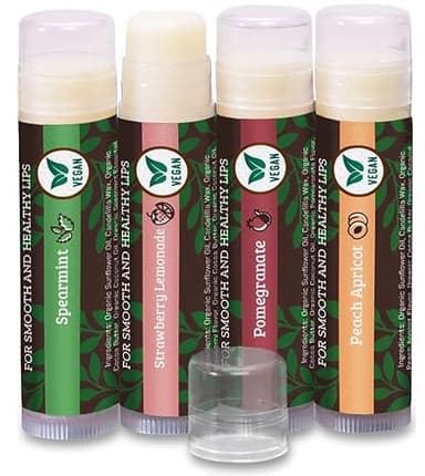 Earth's Daughter Vegan Lip Balm 4-pack, Beeswax Free Lip Balm, Natural, Organic Flavors - Assorted Flavors, Plant Based Vegan Chapstick, Moisturizer