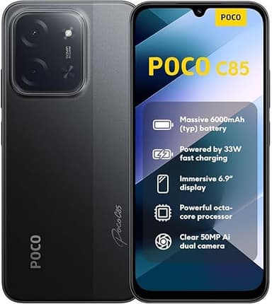 Xiaomi Poco C85 4G LTE (Compatible with Tmobile Tello Mint & Global) (128GB + 6GB) Unlocked Dual SIM 6.9" 50MP Model 25078PC3EG (Black)